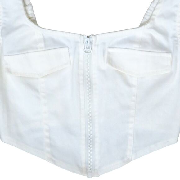 Beige Botany Corset Top Sleeveless Square Neck Crop Top Zip Front White Sz Small - Picture 3 of 8